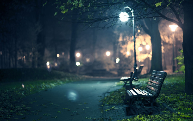 Park bench sidewalk dark night free wallpaper for desktop - medium preview image
