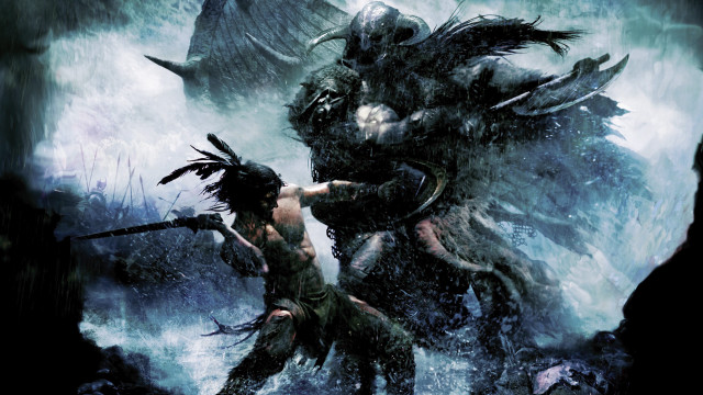 Man woman fighting water monster free wallpaper for desktop - medium preview image