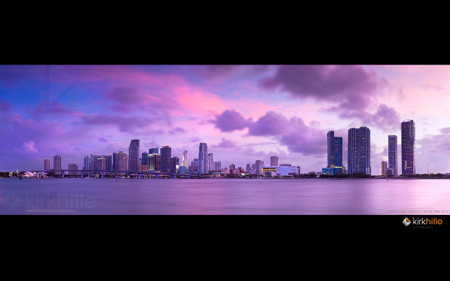 City skyline purple sky water free wallpaper for desktop - medium preview image