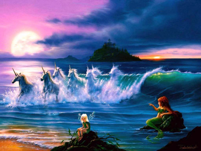 Mermaid unicorn ocean castle full free wallpaper for desktop - medium preview image