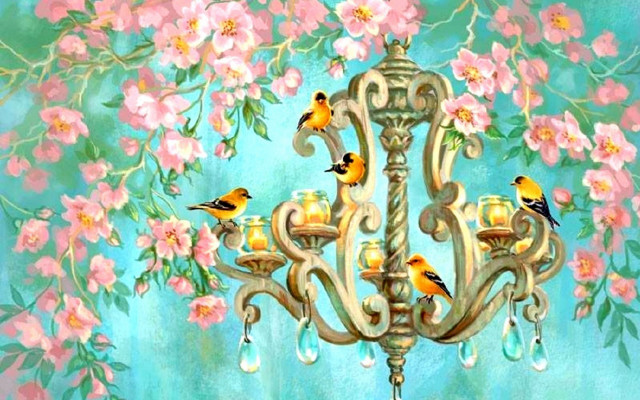 Chandelier birds flowers wall candles free wallpaper for desktop - medium preview image