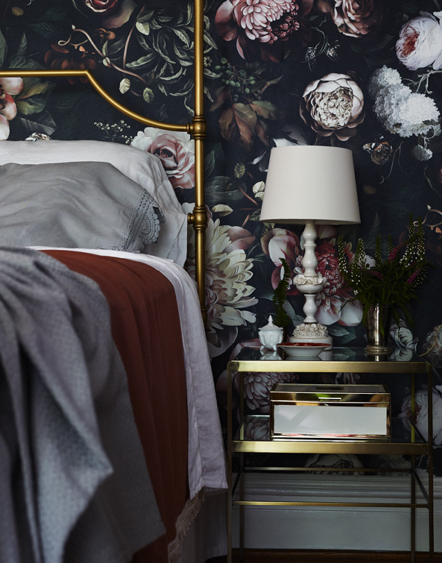 Bed floral wallpaper lamp nightstand free wallpaper for mobile - medium preview image