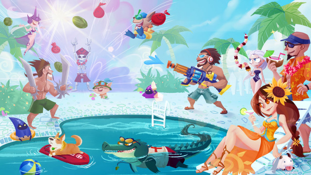 Cartoon characters playing pool floater free wallpaper for desktop - medium preview image