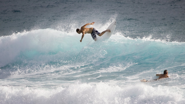 Surfing man wave ocean swimming free wallpaper for desktop - medium preview image