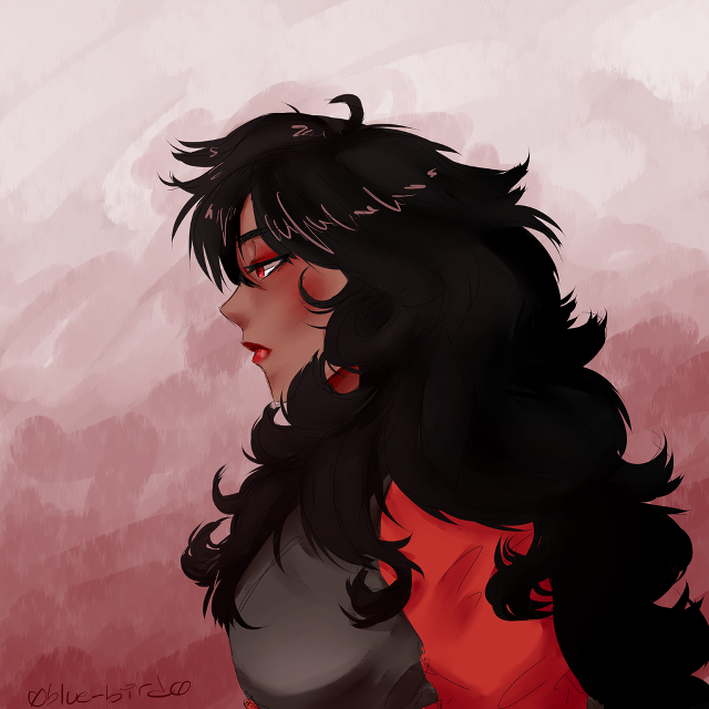 Woman blackhair reddress redbackground digitalart free wallpaper for tablet - medium preview image