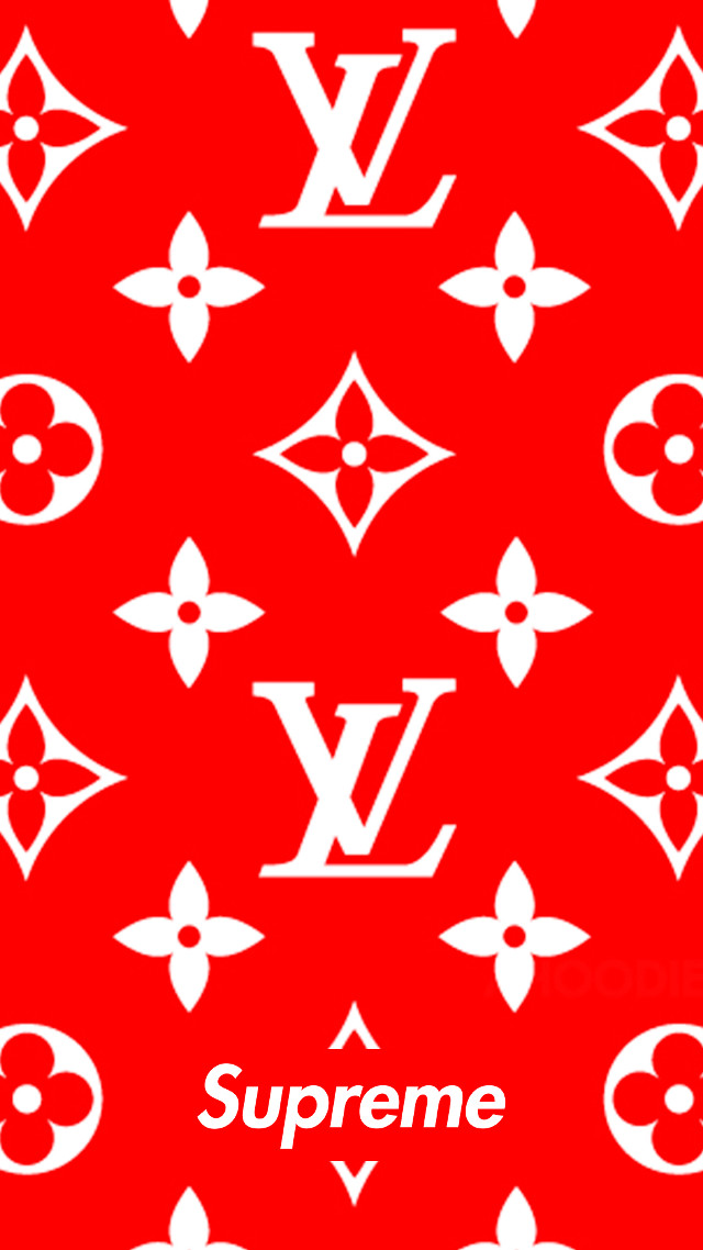 Red background white louis vuitton free wallpaper for mobile - medium preview image