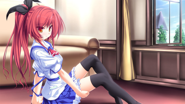 Redhair blackstockings sitting room anime free wallpaper for desktop - medium preview image