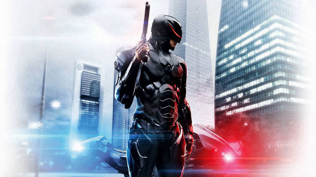 Futuristic man cityscape skyline weapon free wallpaper for desktop - medium preview image