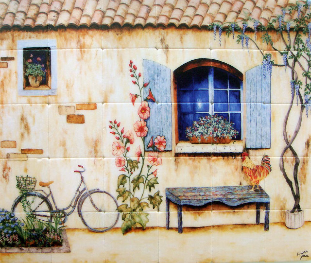 Window bench flowers bike tile free wallpaper for desktop - medium preview image
