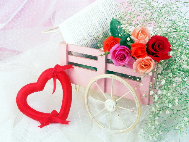 Pink wagon roses book red free wallpaper for desktop - medium preview image