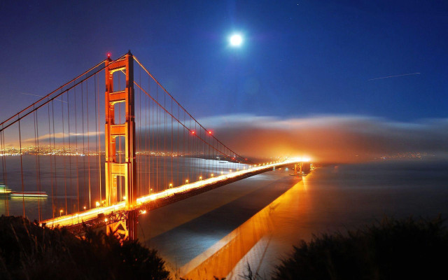 Long bridge night full moon free wallpaper for desktop - medium preview image