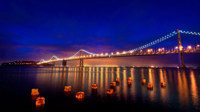 Bridge night water lights lanterns #2 free wallpaper for desktop - medium preview image