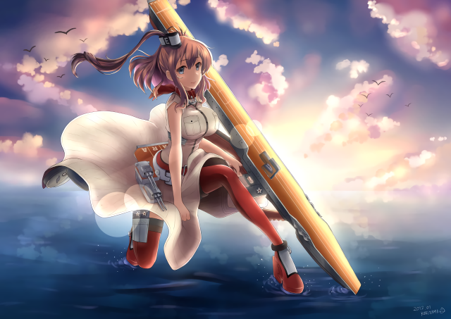Girl floating pencil water clouds free wallpaper for desktop - medium preview image