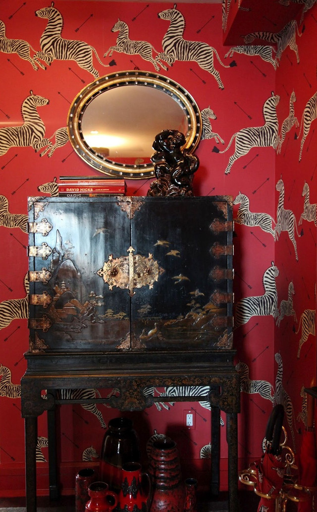 Black cabinet mirror red walls free wallpaper for mobile - medium preview image