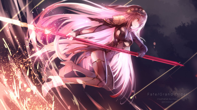 Girl long hair sword pink free wallpaper for desktop - medium preview image