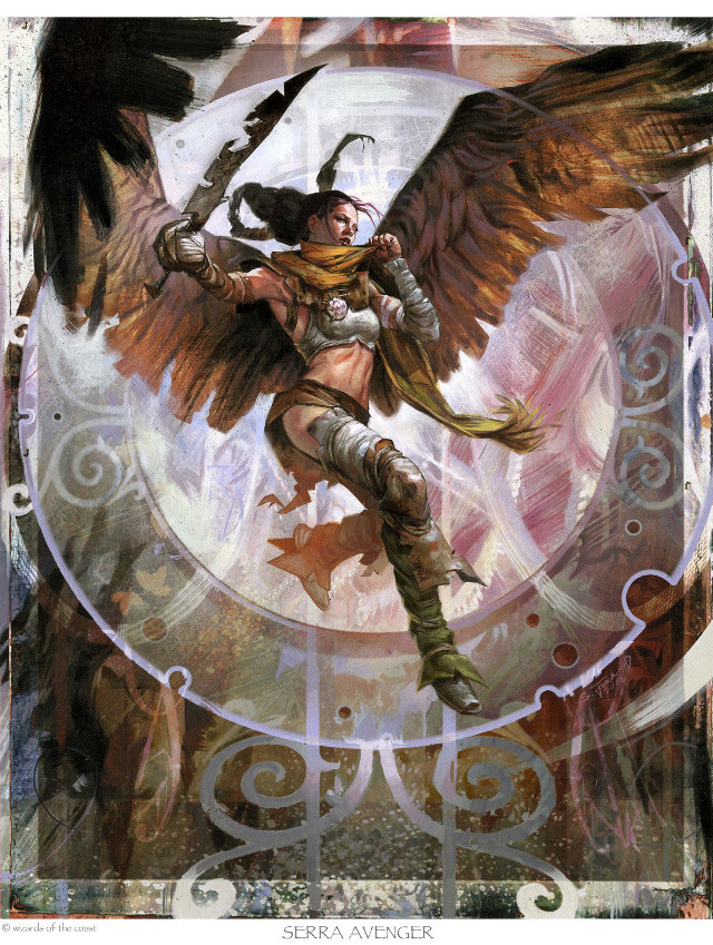 Woman sword wings clock bird free wallpaper for mobile - medium preview image