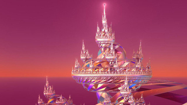Futuristic castle spire purple sky free wallpaper for desktop - medium preview image