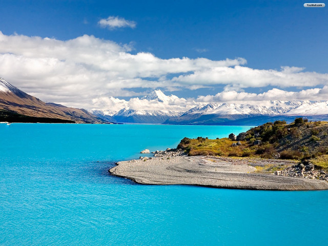 Water mountains blue sky clouds free wallpaper for desktop - medium preview image