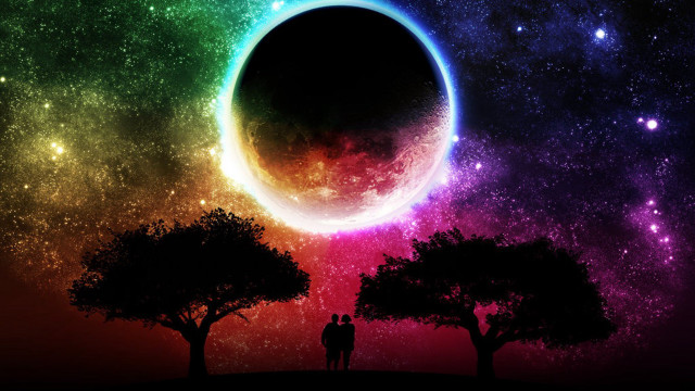 Couple rainbow eclipse sky trees free wallpaper for desktop - medium preview image