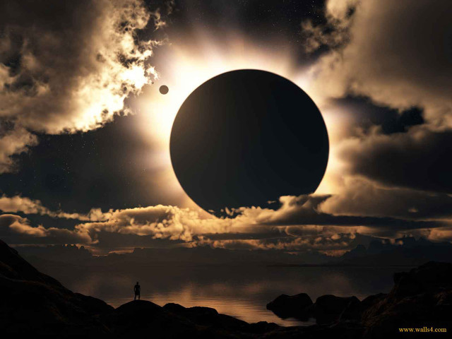 Solar eclipse water rock person free wallpaper for desktop - medium preview image