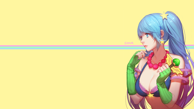 Cartoon character blue hair necklace free wallpaper for desktop - medium preview image