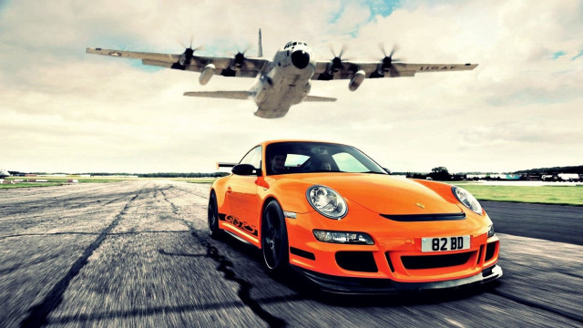 Airplane flying over car runway #2 free wallpaper for desktop - medium preview image