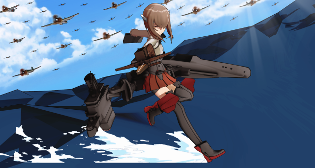 Woman flying planes sky guns free wallpaper for desktop - medium preview image