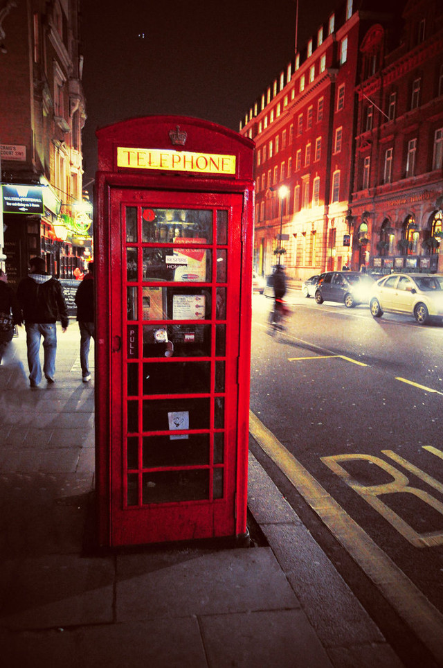 Red telephone booth city street free wallpaper for mobile - medium preview image