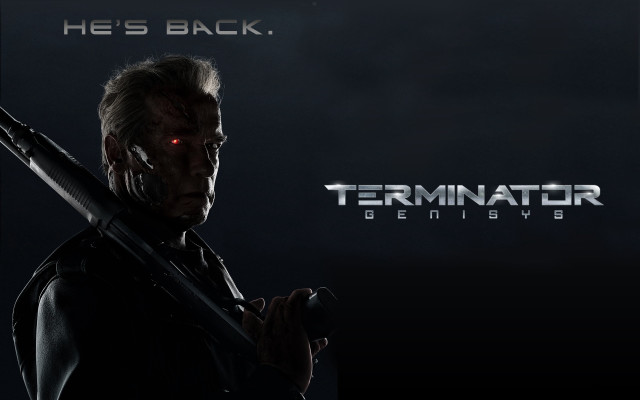 Man holding gun terminator logo free wallpaper for desktop - medium preview image