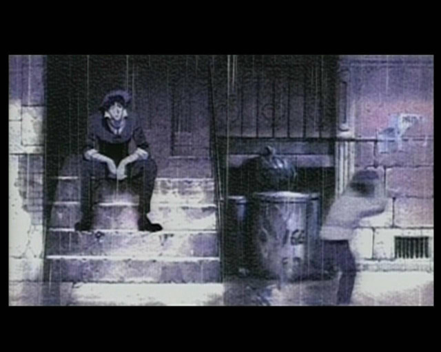 Man sitting step trash can free wallpaper for desktop - medium preview image