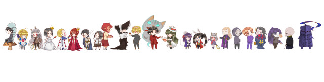 Anime characters group standing row free wallpaper for desktop - medium preview image