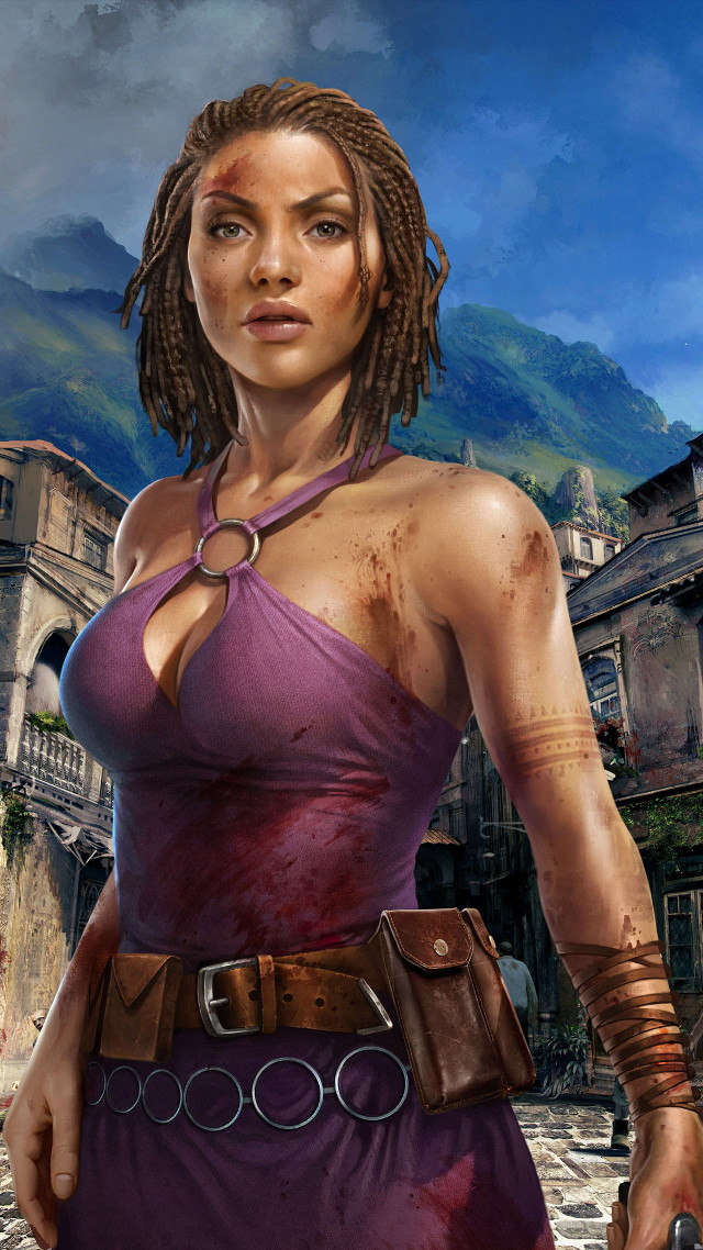 Woman purple dress gun city free wallpaper for mobile - medium preview image