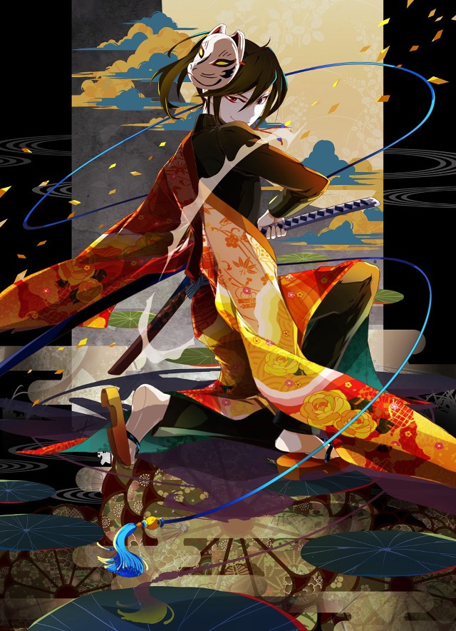 Woman kimono sword fish hand free wallpaper for mobile - medium preview image