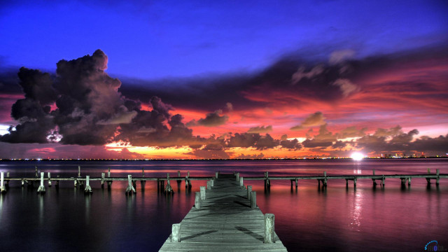 Dock sunset clouds water sky free wallpaper for desktop - medium preview image