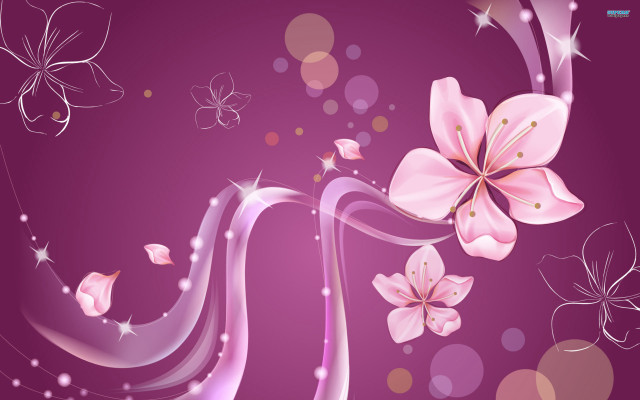 Purple background flowers butterflies star free wallpaper for desktop - medium preview image