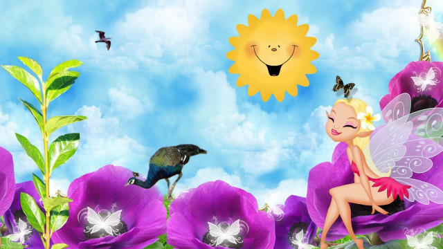 Fairy flower bird sun background free wallpaper for desktop - medium preview image