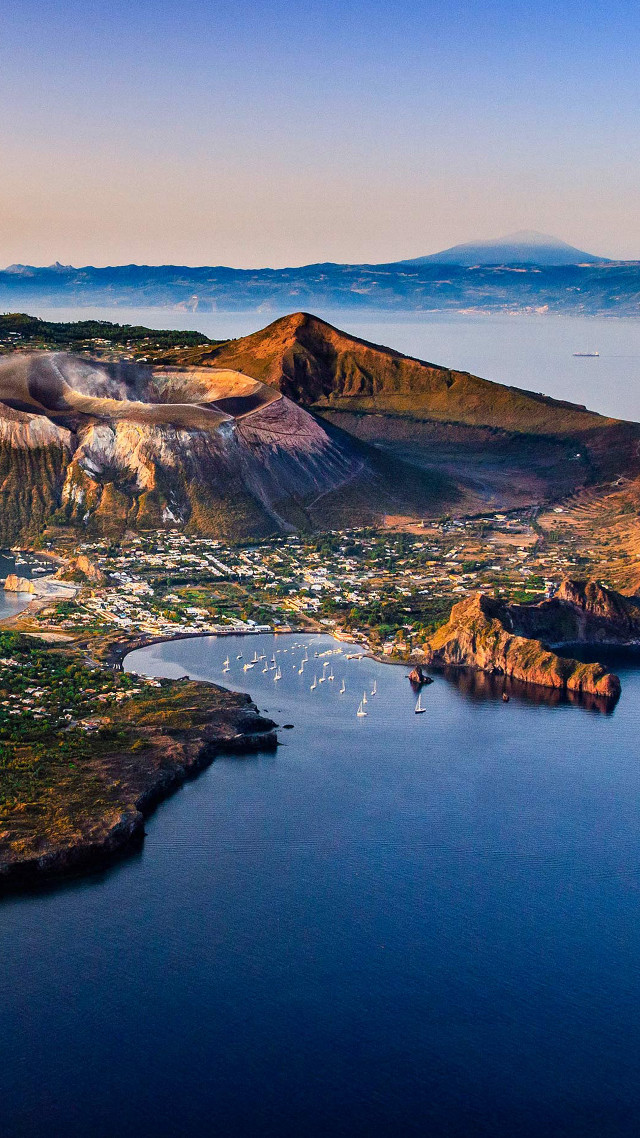 Lake mountains town blue sky free wallpaper for mobile - medium preview image