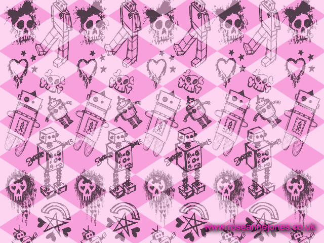 Pink black checkered skulls hearts free wallpaper for desktop - medium preview image
