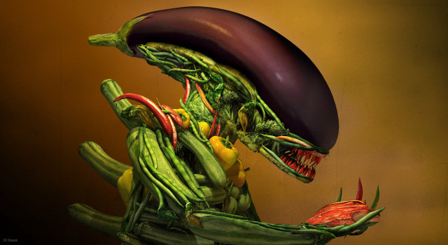 Green alien purple eggplant head free wallpaper for desktop - medium preview image