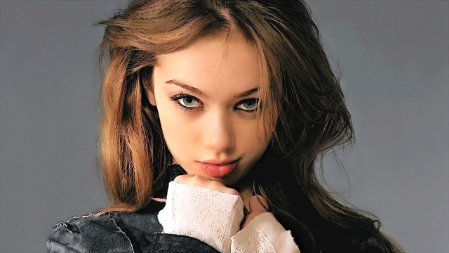 Woman long hair jacket posing #2 free wallpaper for desktop - medium preview image