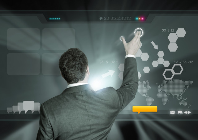 Man suit touching screen light free wallpaper for desktop - medium preview image