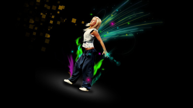 Woman dancing colorful background black free wallpaper for desktop - medium preview image