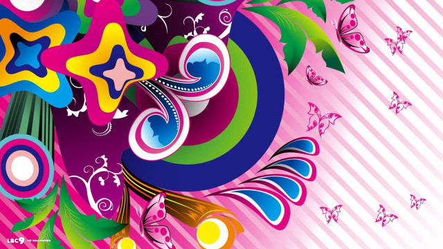 Colorful abstract background butterflies stars free wallpaper for desktop - medium preview image