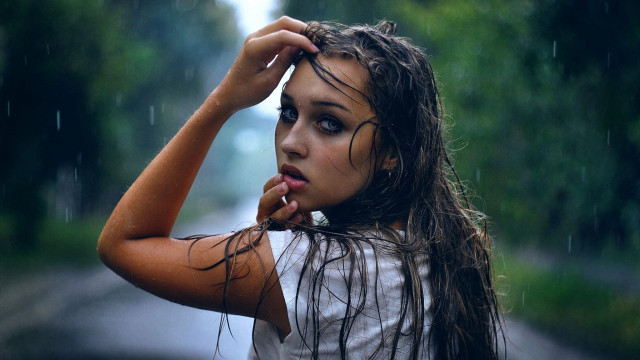 Woman wet hair rain hand free wallpaper for desktop - medium preview image