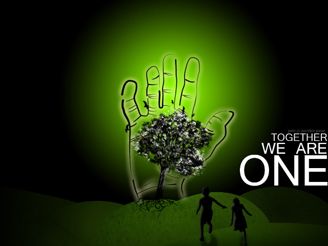 Green tree people hands together free wallpaper for desktop - medium preview image