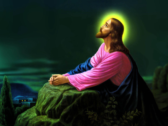 Jesus sitting rock halo building free wallpaper for desktop - medium preview image