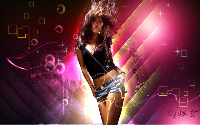 Woman denim shorts neon colorful free wallpaper for desktop - medium preview image