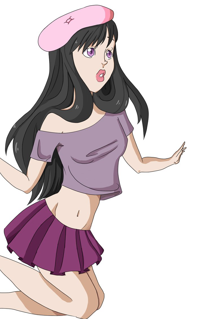 Cartoon girl pink hat purple free wallpaper for mobile - medium preview image