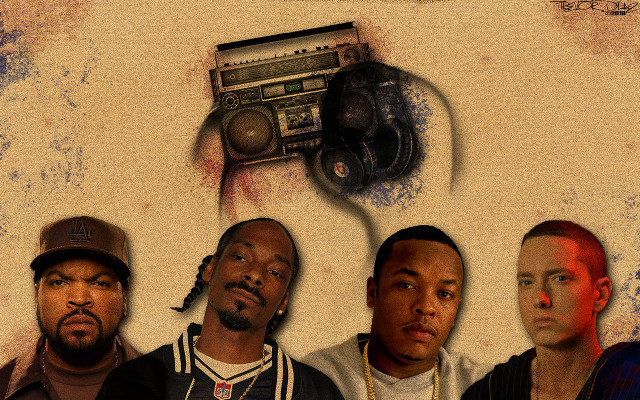 Men boombox radio group standing free wallpaper for desktop - medium preview image