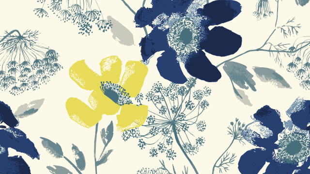 Blue yellow flower pattern white free wallpaper for desktop - medium preview image